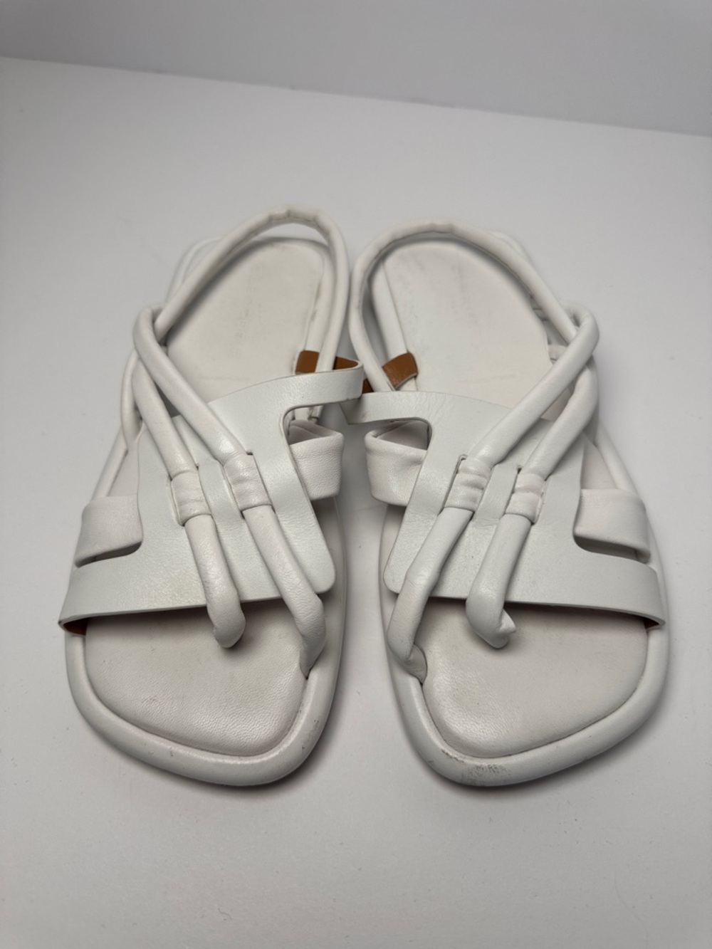 ROBERT CLERGERIE Women's White Eda Smooth Leather Strappy Slide Sandals 35.5